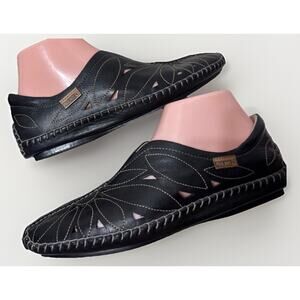 Pikolinos Jerez Slip-Ons Black Leather Moccasin Cut Out Design Size 38 US 7.5-8